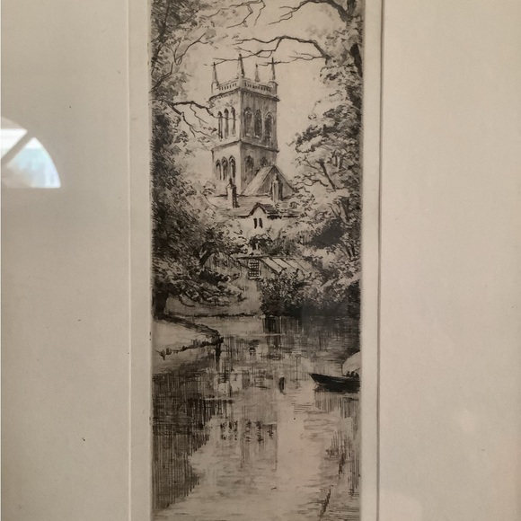 Antique Framed Etching - Picture 2 of 7